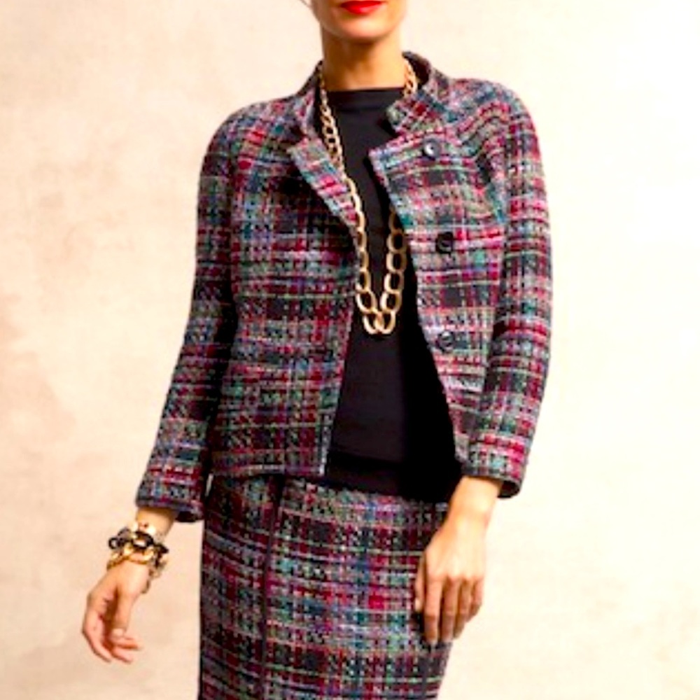 Talbots Plaid Tweed Wool Blend Multi Color Suit